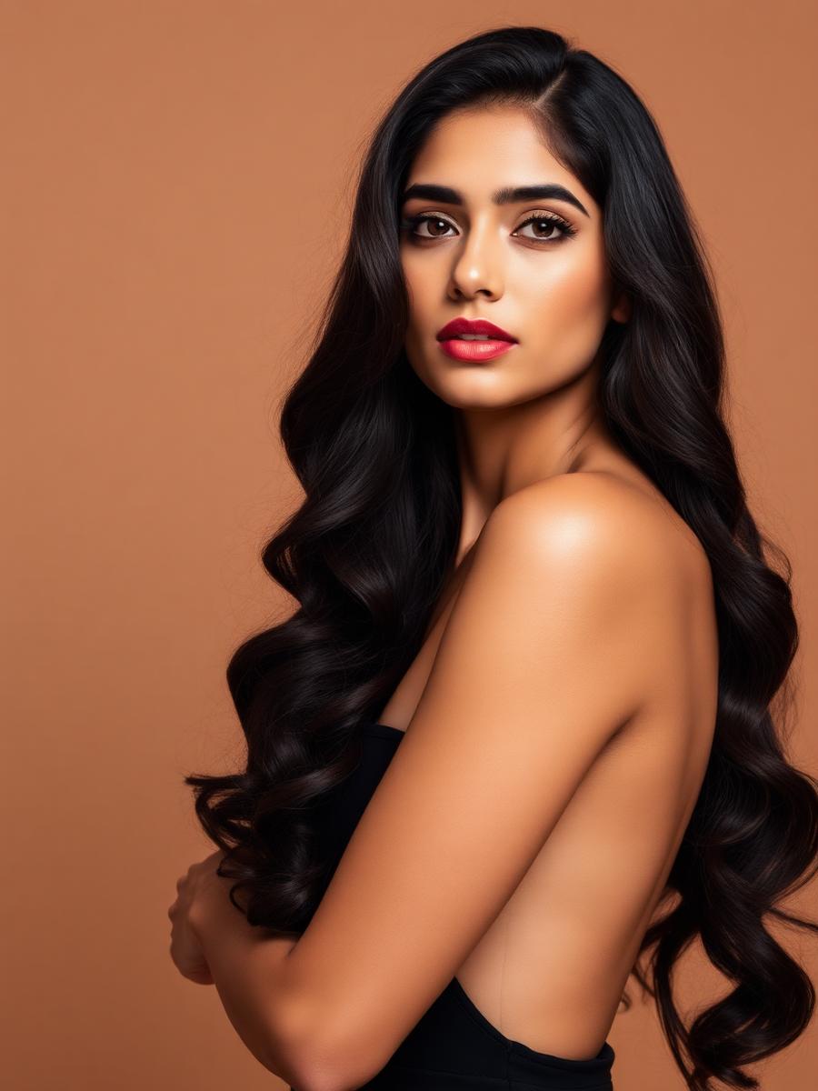 Model with voluminous dark brown waves
